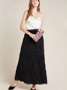 Anthropologie Black Feather Yarn Maxi Skirt Whimsigoth Aesthetic